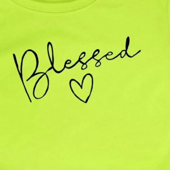 NEW! Girly Neon Green Graphic Heart & Blessed Baggy Short Sleeve T-Shirt - Picture 2 of 10